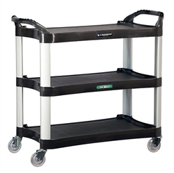 Lakeside 500 Lb Capacity Plastic Utility Cart, (3) 16.75 x 29.5 Inch Shelves, Dual Handle, Charcoal