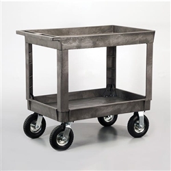 Lakeside 500 Lb Capacity Plastic Utility Cart, (2) 24 x 36 Inch Deep Well Shelves, 8" Pneumatic Casters