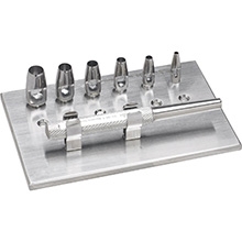 Miltex Keyes Dermal Punch Set, 3-1/2" Handle, Screw-In Keyes Knives 2,3,4,5,6 & 7mm Mounted on Storage & Sterilization Rack