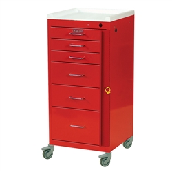 Harloff Mini24 Emergency Cart, Six Drawer, Tall Cabinet with 3" Casters, Breakaway Lock