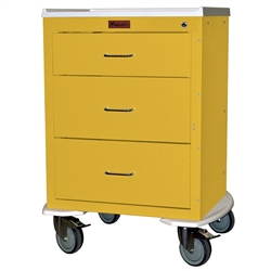 Harloff Mini24 Infection Control Cart, Three Drawers with Key Lock, Pontoon Bumper and 5" Casters