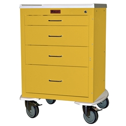 Harloff Mini24 Infection Control Cart, Four Drawers with Key Lock, Pontoon Bumper and 5" Casters