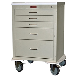Harloff Mini24 Anesthesia Cart, Five Drawers, Short Cabinet and Pontoon Bumper and 5" Casters