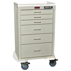 Harloff Mini24 Procedure Cart, Tall Cabinet, Six Drawers, Basic Electronic Pushbutton Lock with Key Lock