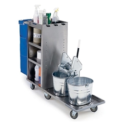 Lakeside Fold-Up 2-Bucket Platform Housekeeping Cart, With Door