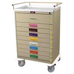 Harloff Pediatric Emergency Cart, Tall Cabinet, Nine Drawers with Breakaway Lock
