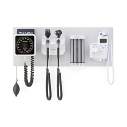 Welch Allyn Green Series™ 777 Integrated Wall System - Wall Board, Wall Transformer, Coaxial Ophthalmoscope, MacroView Basic Otoscope, Ear Specula Dispenser, Wall Aneroid & SureTemp Thermometer