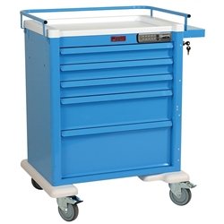 Harloff Procedure Cart, Aluminum, Medium Cabinet, Five Drawers, Basic Electronic Pushbutton Lock with Key Lock