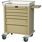 Harloff Procedure Cart, Aluminum, Medium Cabinet, Five Drawers with Key Lock