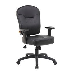 Boss Black Leather Task Chair with Adjustable Arm