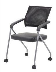Boss Black Mesh Training Chair with Pewter Frame (Set of 2)