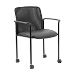Boss Stackable Mesh Guest Chair with Casters, Black