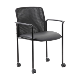 Boss Stackable Mesh Guest Chair with Casters, Black