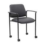 Boss Square Back Diamond Stacking Chair with Arm and Casters in Black Caressoft
