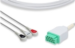 GE Marquette One-Piece Compatible ECG Cable - Three Leads Snap