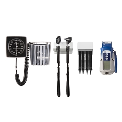 Direct-Mount Diagnostic Station with LED Coaxial Ophthalmoscope, LED Fiber Optic Otoscope, Specula Dispenser, Oral/Axillary Thermometry, Aneroid, Cuff Basket
