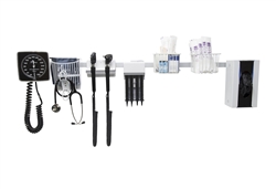 Fairfield Rail-Mounted Diagnostic Station with HALOGEN Coaxial Ophthalmoscope, HALOGEN Fiber Optic Otoscope, Specula Dispenser, Aneroid, Cuff Basket, and one Adult (Limb size 26-36cm) Navy Blue Latex-Free Cuff INDLUDES 4ft Fairfield Rail + INTEGRATED STOR