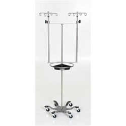 Mid Central Medical Double IV Pole with Steering Wheel and Tray