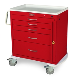 Harloff M-Series Short Emergency Cart, Five Drawers with Breakaway Lock