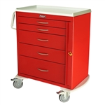 Harloff M-Series Medium Height Emergency Cart, Five Drawers with Breakaway Lock