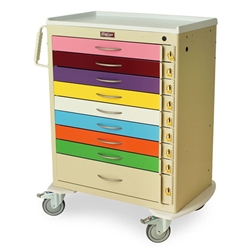 Harloff MDS3030B09, Tall Pediatric Cart, M-series, Nine Drawers with Breakaway Lock