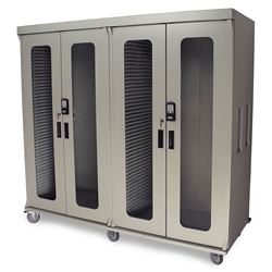 Harloff Quad Column Medical Storage Cabinet, Tempered Glass Doors, Left with H+H Panels with Two Keypad Electronic Locks