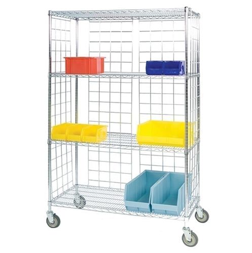 Lakeside Round Post, Enclosed Wire Cart, (4) 18 x 36 Shelves, 72