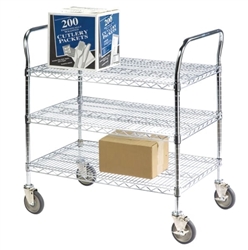 Lakeside 3 Shelf Wire Cart, 24 x 36 Inch Shelves