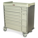 Harloff Standard Line Multi Dose Medication Cart, Pull Out Shelf and 72 Bins Internal Drawer Dividers with Key Lock