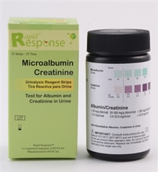 Rapid Response Microalbumin/Creatinine Urinalysis Reagent Test Strips (Pack of 25)