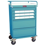 Harloff Value Line Medication Cart, Top Rail, Pull Out Shelf and 5" Bins Dividers with Key Lock - Standard Package