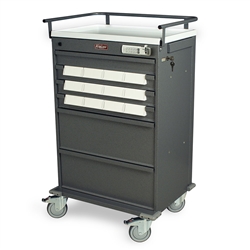 Harloff Value Line Medication Cart, Top Rail, Pull Out Shelf and 5" Bins Dividers with Basic Electronic Pushbutton Lock