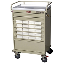 Harloff Value Medication Cart, Top Rail, Pull Out Side Shelf and 3.5" Bins Dividers with Basic Electronic Pushbutton Lock