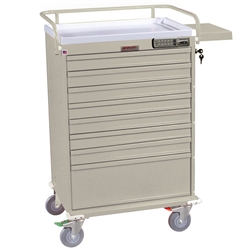 Harloff Value Unit Dose Medication Cart, Top Rail and Pull Out Side Shelf with Basic Electronic Pushbutton Lock - 216 Boxes