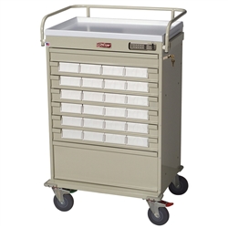 Harloff Value Medication Cart, Pull Out Side Shelf and 5" Bins Dividers with Basic Electronic Pushbutton Lock