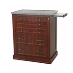 Harloff Wide Treatment Cart with Wood Laminate, Bottom Skirting Conceals Casters and Key Lock