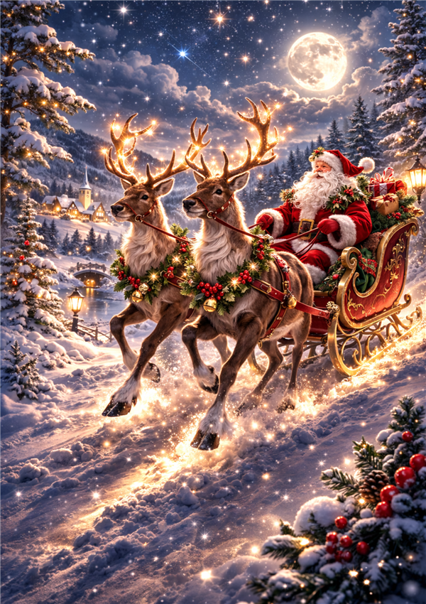JF01 - Santa's Moonlit Ride Yule Card - 6 pack