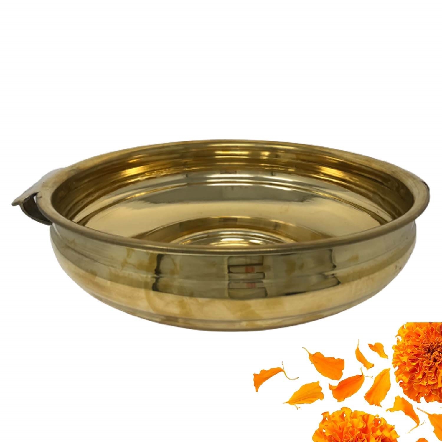 Handcrafted Traditional Pure Brass (Shiney Finish) Urli Bowl/Pot 16 Inches Dia -made available by Celebrate Festival Inc