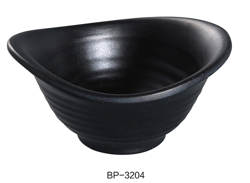 Yanco BP-3204 Black Pearl-2 Yuanbao Bowl, 3.5 oz Capacity, 4.75" Diameter, Melamine, Black Color with Matting Finish, Pack of 48