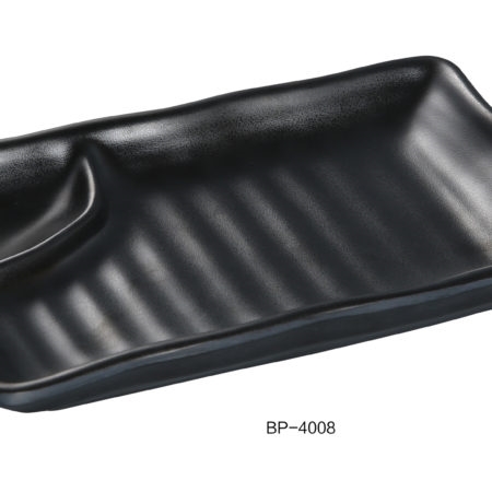 Yanco BP-4008 Black Pearl-2 Compartment Plate, 8" Length, Melamine, Black Color with Matting Finish, Pack of 48