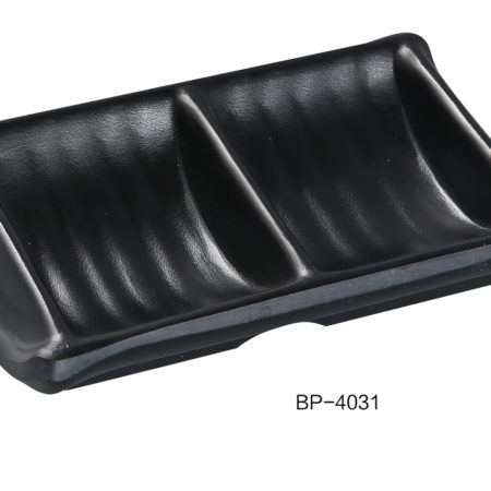 Yanco BP-4031 Black Pearl-2 Double Sauce Dish, 4.75" Length, 3" Width, Melamine, Black Color with Matting Finish, Pack of 72