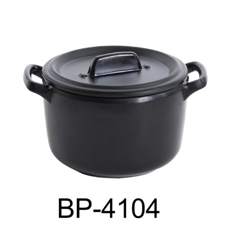 Yanco BP-4104 Black Pearl 3.5" Bowl with Handle and Lid 8 OZ, 4.5" Length with handle, 2.75" Height, Melamine, Black Color with Matting Finish, Pack of 24