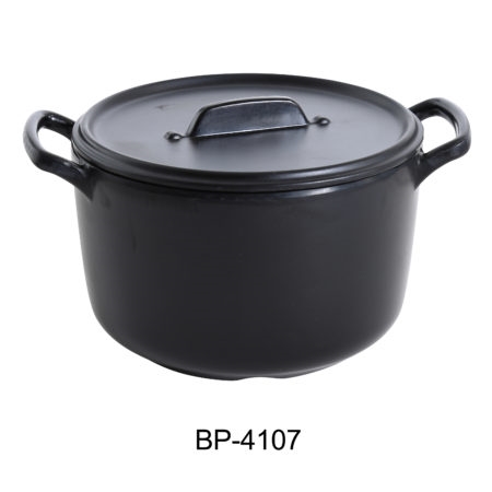 Yanco BP-4107 Black Pearl 7" BOWL WITH HANDLE AND LID, 2 QT, 5" Height, Melamine, Black Color with Matting Finish, Pack of 12