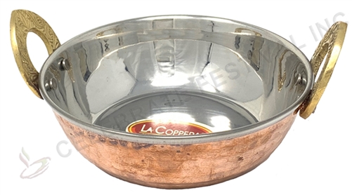 Hammered Copper Stainless Steel Kadai (Karahi) Bowl  # 5 - 50 Oz.