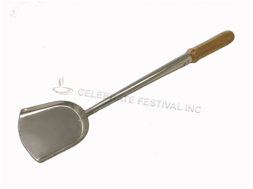Cooking Ladle : Stainless Wok Shovel 5 X 4 in, Wood Handle, 19 1/2 in, also known as Chinese  Laddle