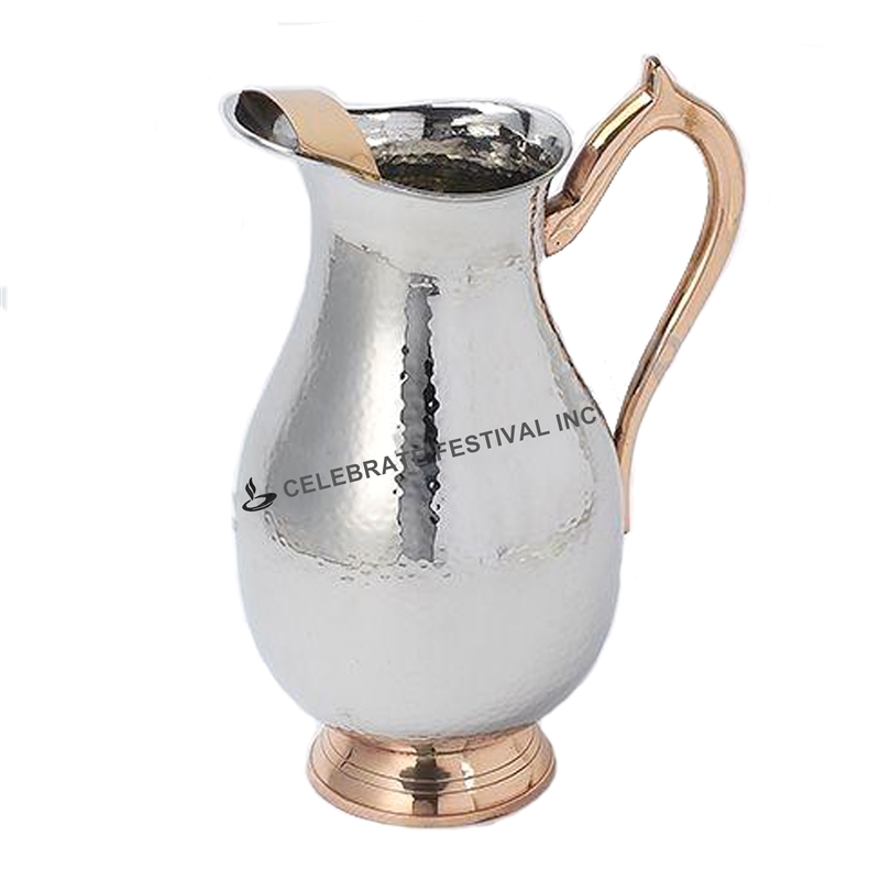 Hammered-Stainless Steel-brass-handle Water Pitcher - by Celebrate Festival Inc