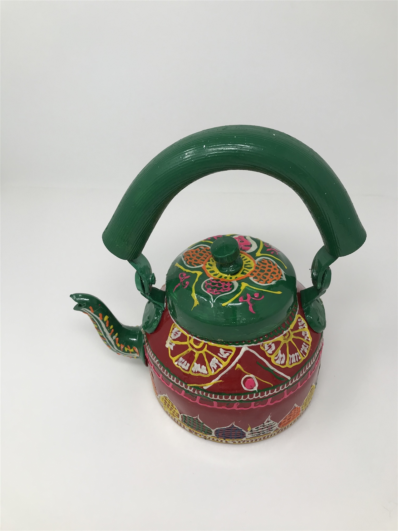 Indian Hand Painted Teapot, Tea Kettle 1 Ltr, Jute Stand and 6