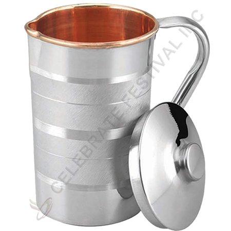 Copper Water Pitcher with Steel Outside and Lines - By Celebrate Festival Inc