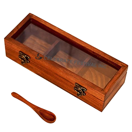Rectangle Wooden Spice Box See Through Lid made available by Celebrate Festival Inc