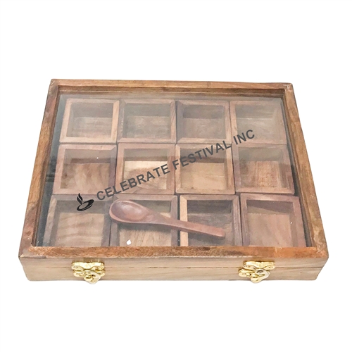 Square Wooden Spice Box See Through Lid made available by Celebrate Festival Inc